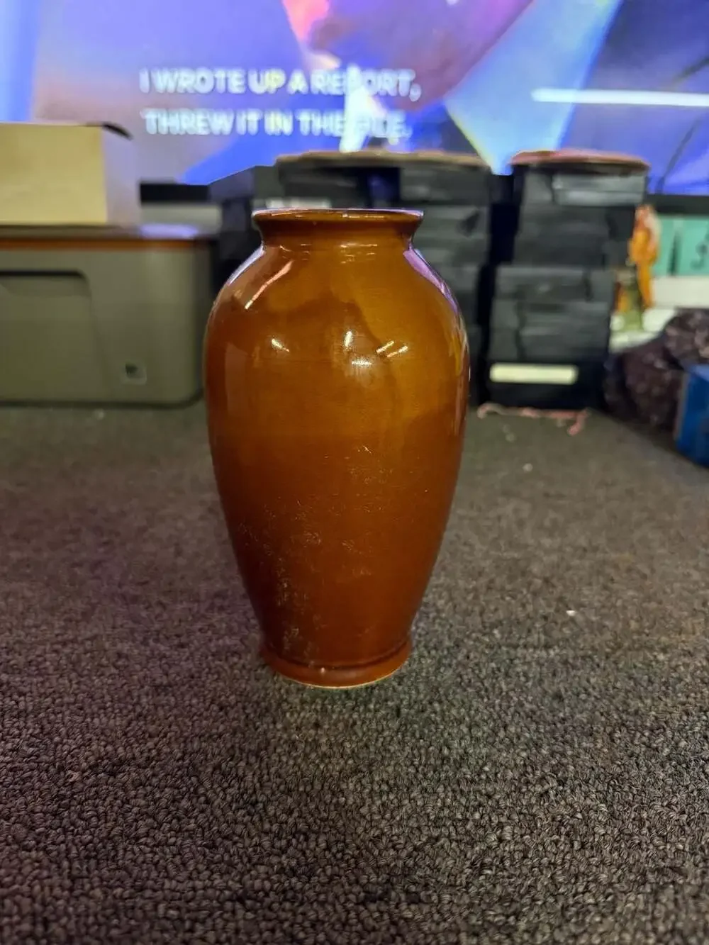 Vintage Japanese Ceramic Floral Vase Brown Glaze